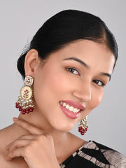 Contemporary kundan, MOP & Meenakari Drop Earring Red