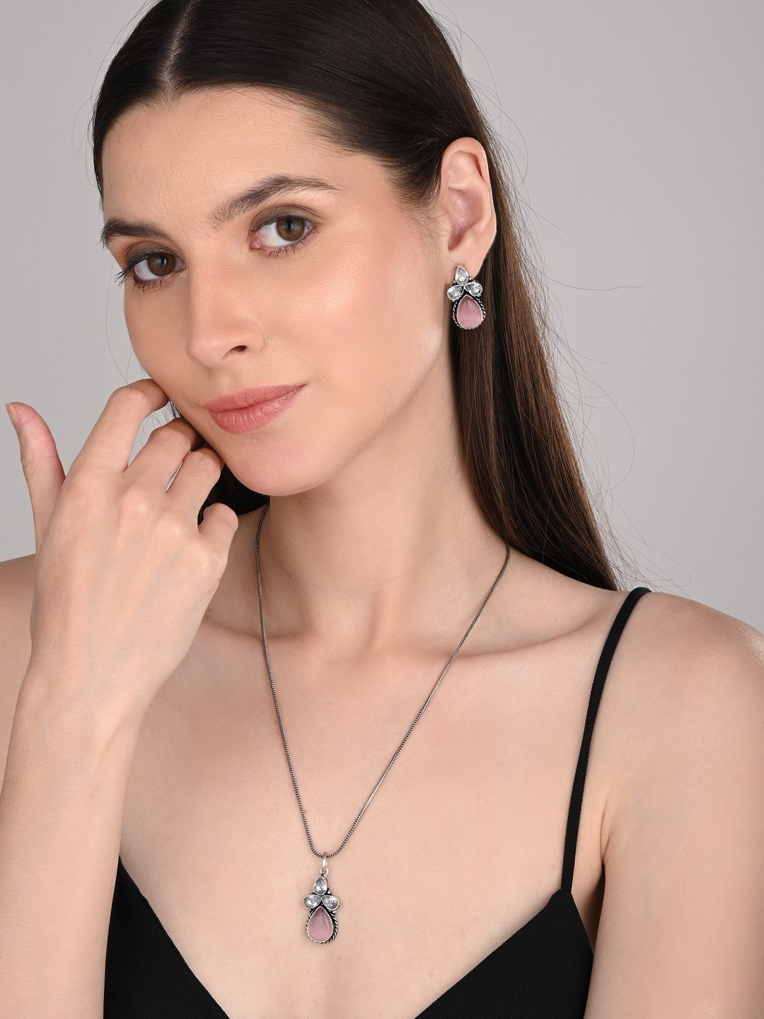 Silver Oxidised finish AD pendant Set