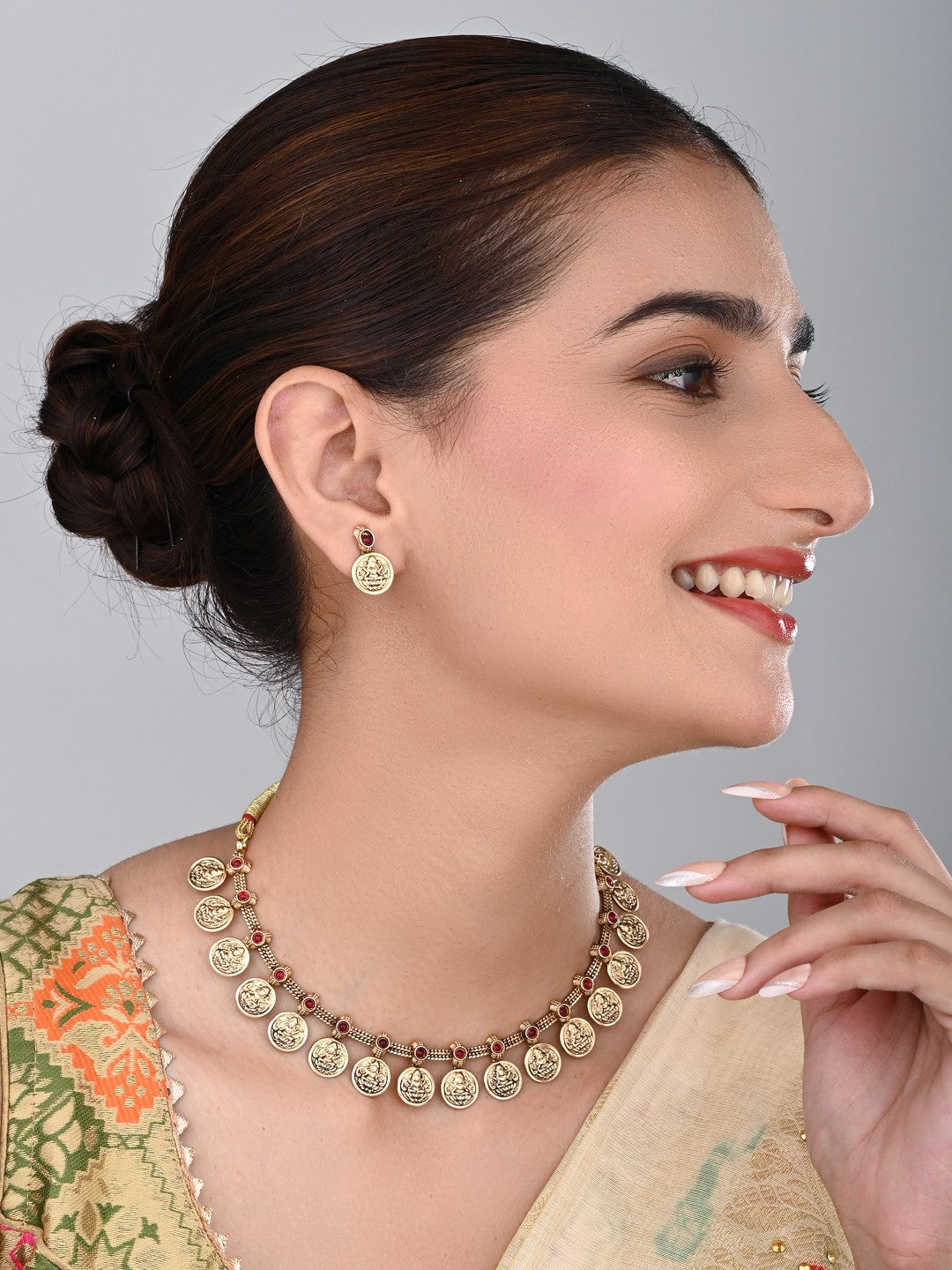 Gold Plated Laxmi coin Necklace Set
