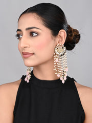 Elegant Pearl & Bead Chandelier Earrings - Pink
