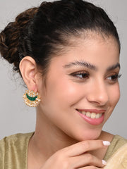Gold-Plated Brass Half Moon Studs with Meenakari Green