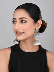Silver plated long Jhumka - Blue