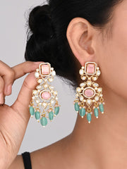 Gold plated Kundan & AD stone chandbali bali - Multi
