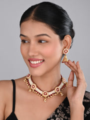 Gold plated, Brass Necklace & Earring Set - Red