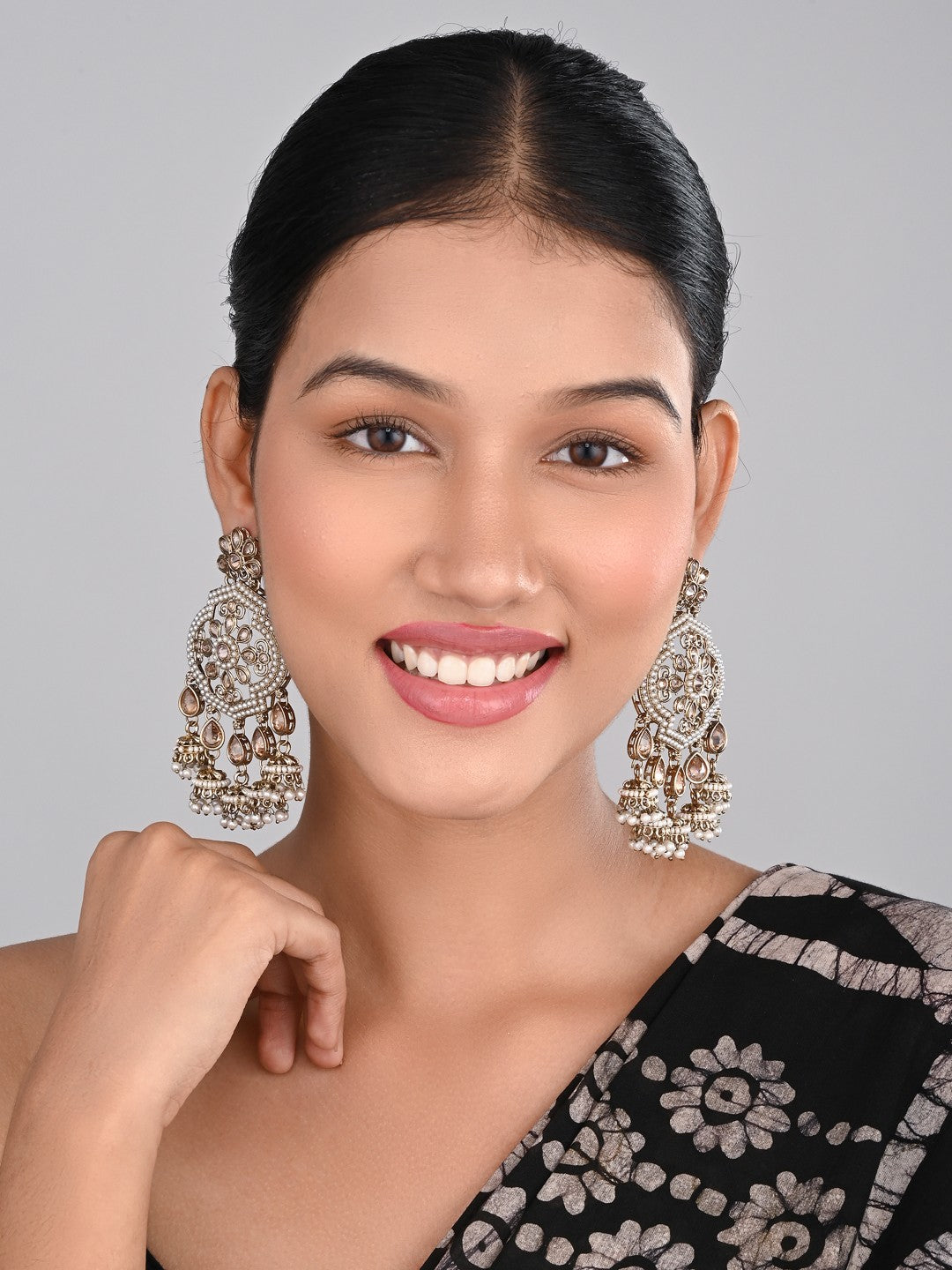 Gold plated Kundan chandbali with small jhumka Hangings