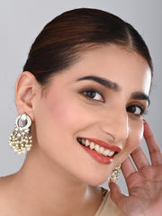 Gold-Plated Meenakari Stud Earrings with Kundan & Pearl Cluster drops - White