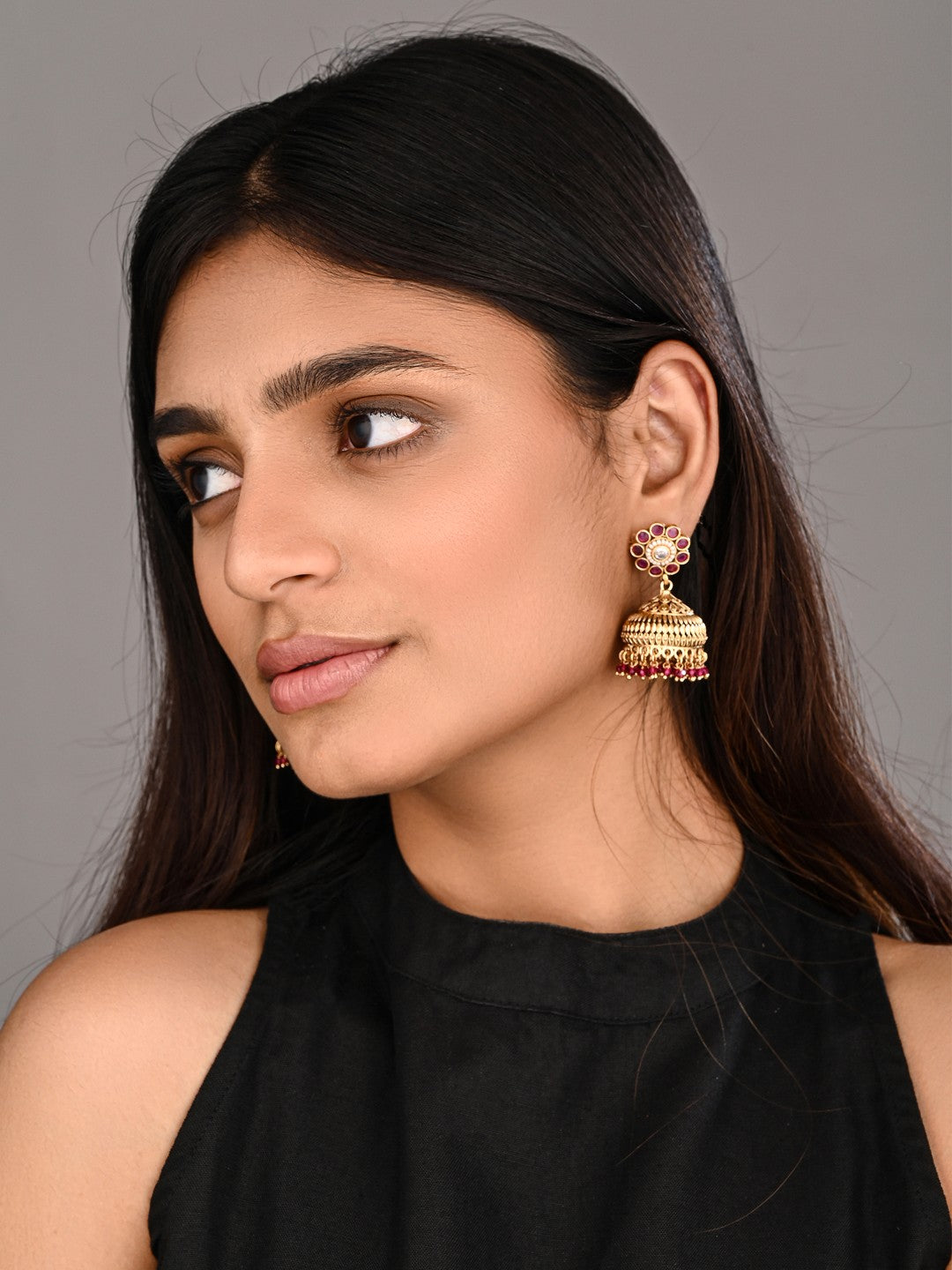 Ruby Bloom Copper Jhumka Earrings