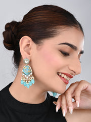Gold plated two tone Geometric stone drop earring - Blue