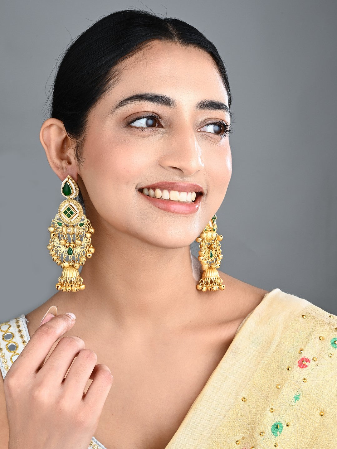 Kundan Chandbali Jhumka Earrings with Ghungroo