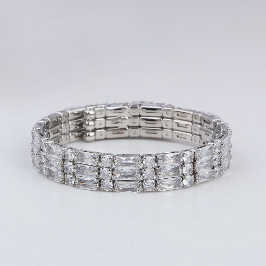 Elegant Silver-Tone CZ Tennis Bangle Bracelet 3 line