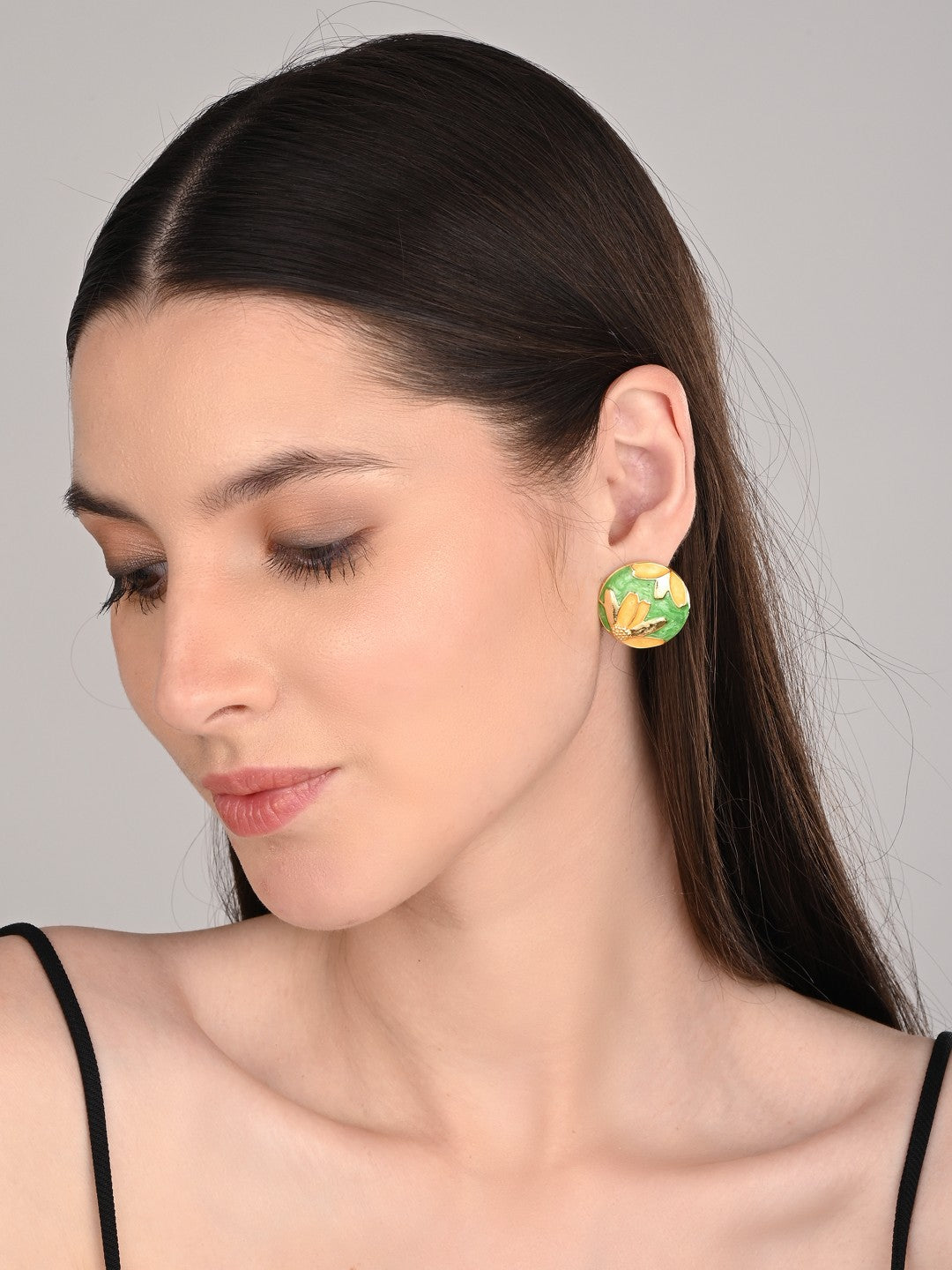 Enamelled Green coloured Stud Earring
