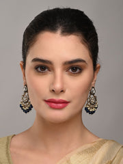 Gold plated kundan & Meenakari Chandbali Earring Blue