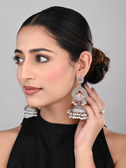 Silver plated long Jhumka - Pink