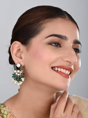 Gold-Plated Meenakari Stud Earrings with Kundan & Pearl Cluster drops - Green