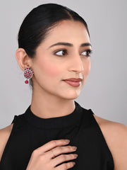 Stones Studded Circular Studs- Pink