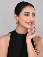 Pink stone top & Gold Jhumka Earring