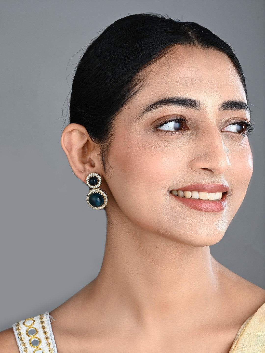 Crystal Halo Drop Earrings - Blue