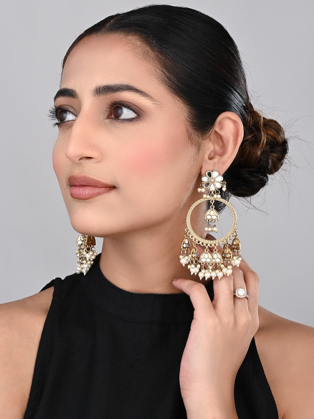 Gold-Toned Floral Chandbali Earrings