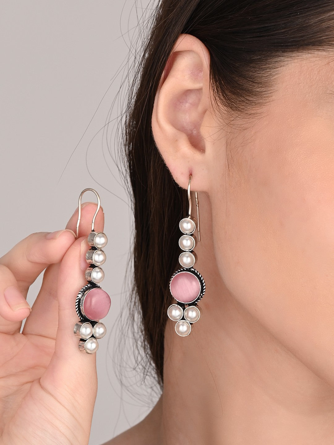 Pearl & Stone drop earring Pink