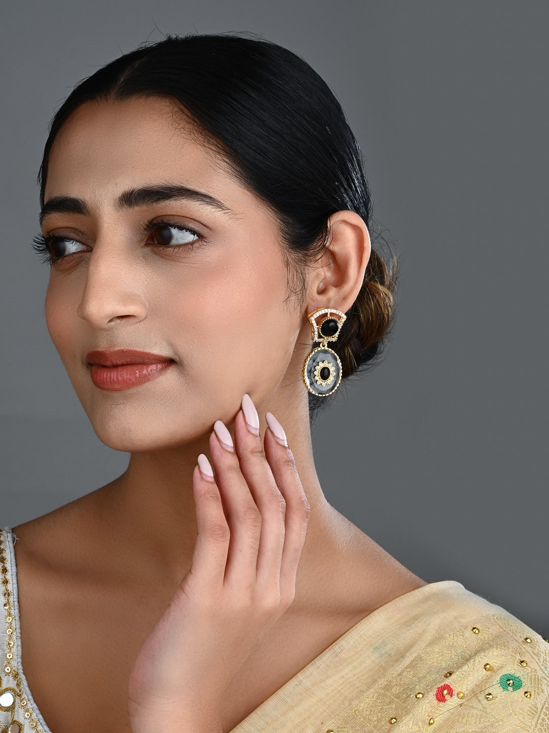 Monalisa Stone & Gold-Tone transparent stone Drop Earrings - Black