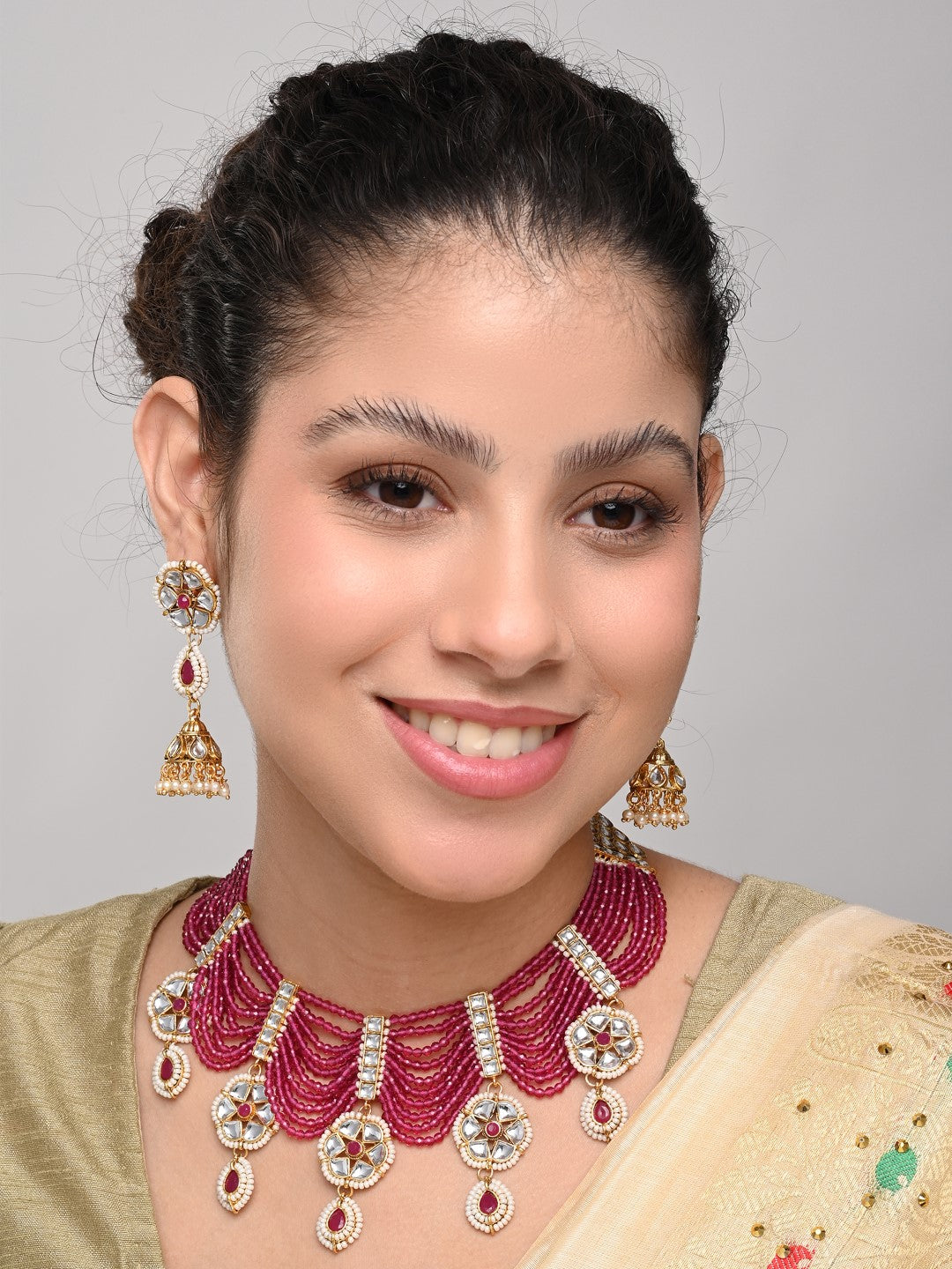 Red  Necklace set with jhumka earrings