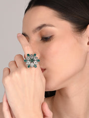 Green Ad stone adjustable geometric ring