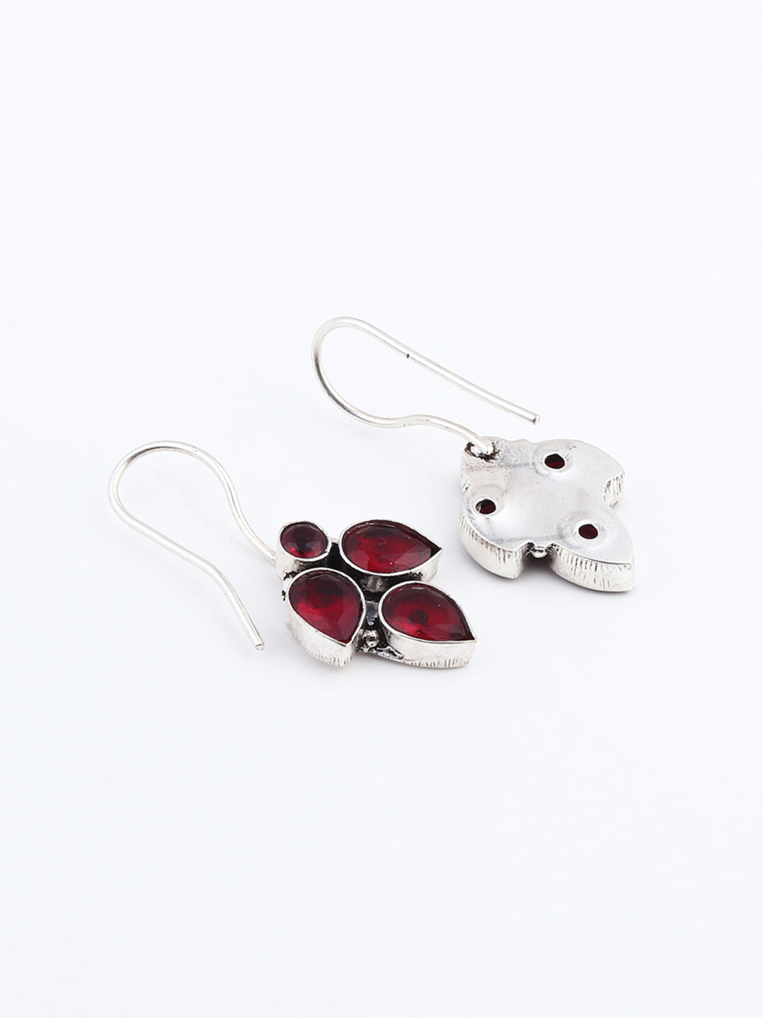 Silver Oxidised finish Red stone work drop earring