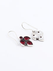 Silver Oxidised finish Red stone work drop earring