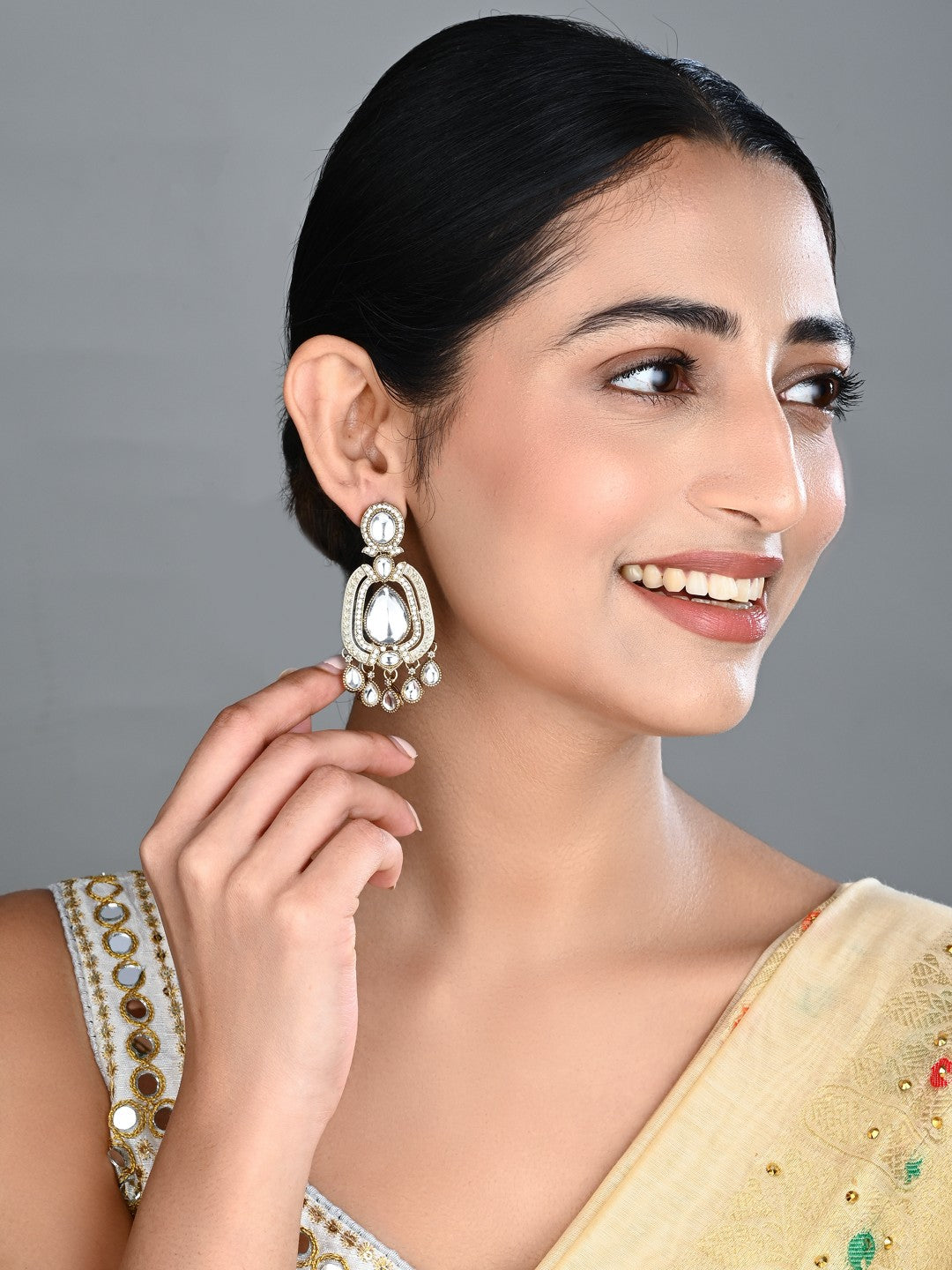 Elegant Crystal Teardrop Statement Earrings - White