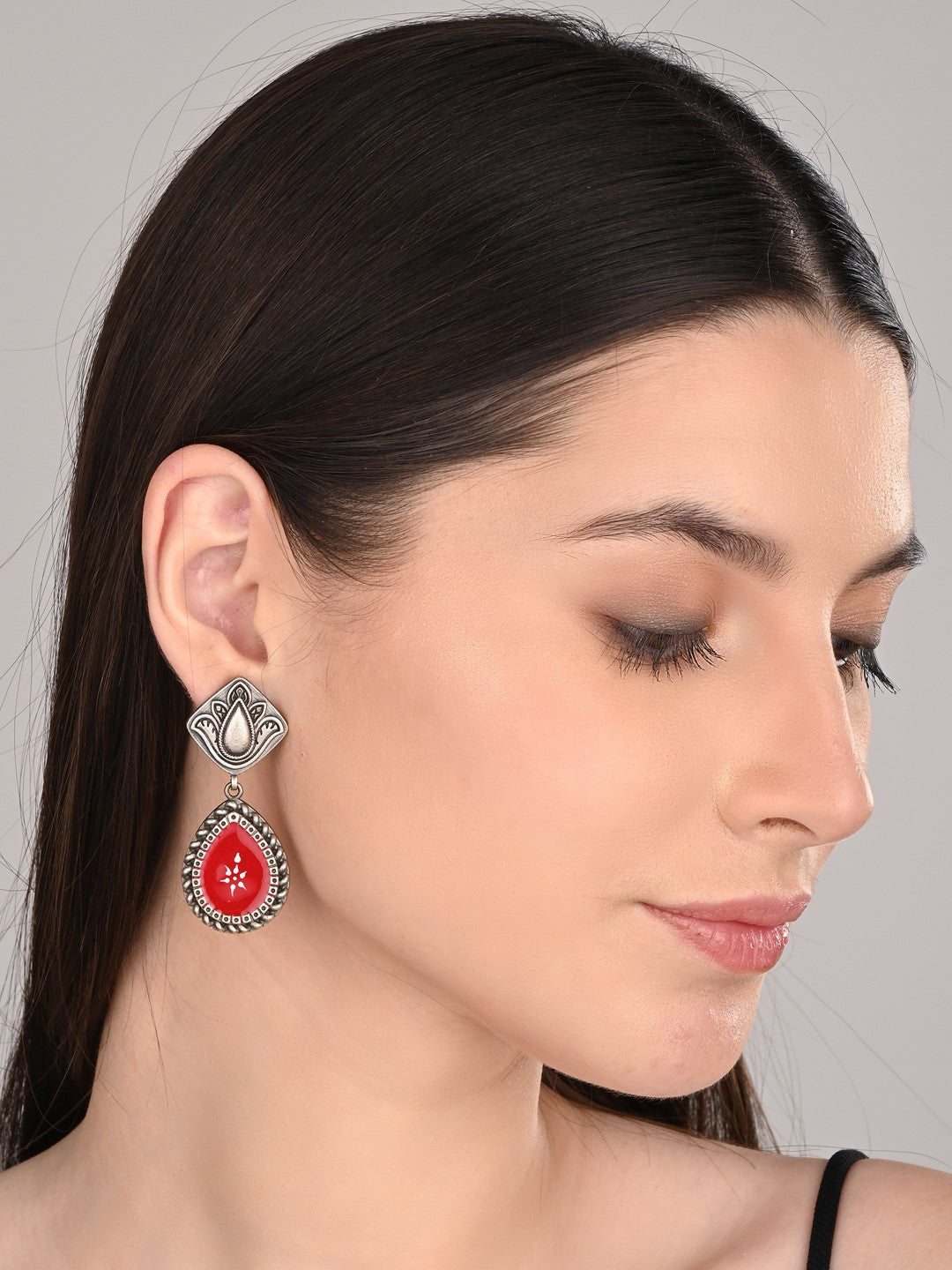 Hand-Painted Drop Earrings Red
