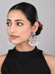 Silver plated Chandbali with pearl drops