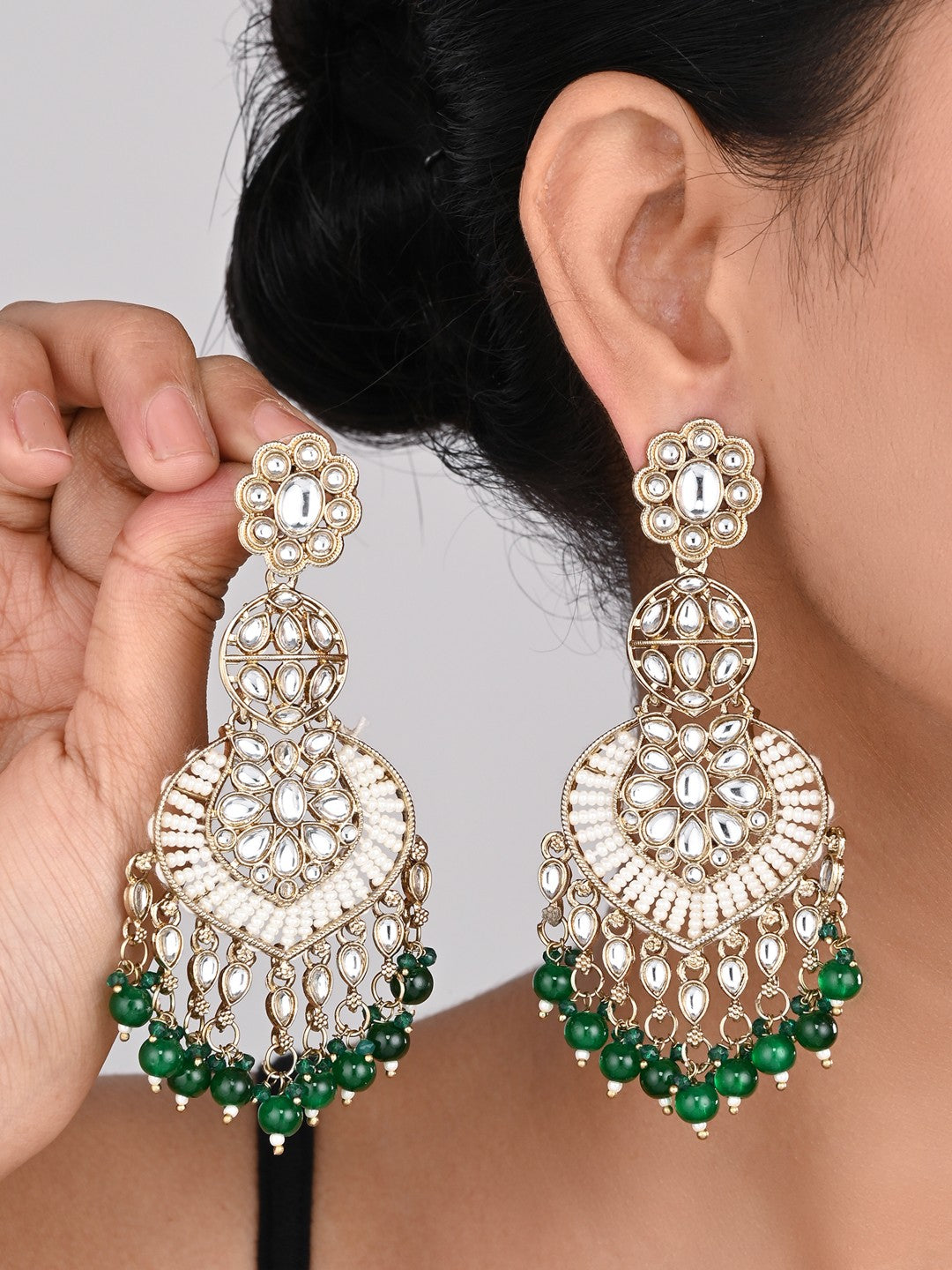 Gold plated & Meenakari Chandbali Green