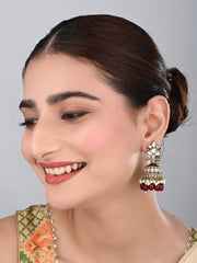 Gold plated Kundan & Meenakari Jhumka Earrings - Red
