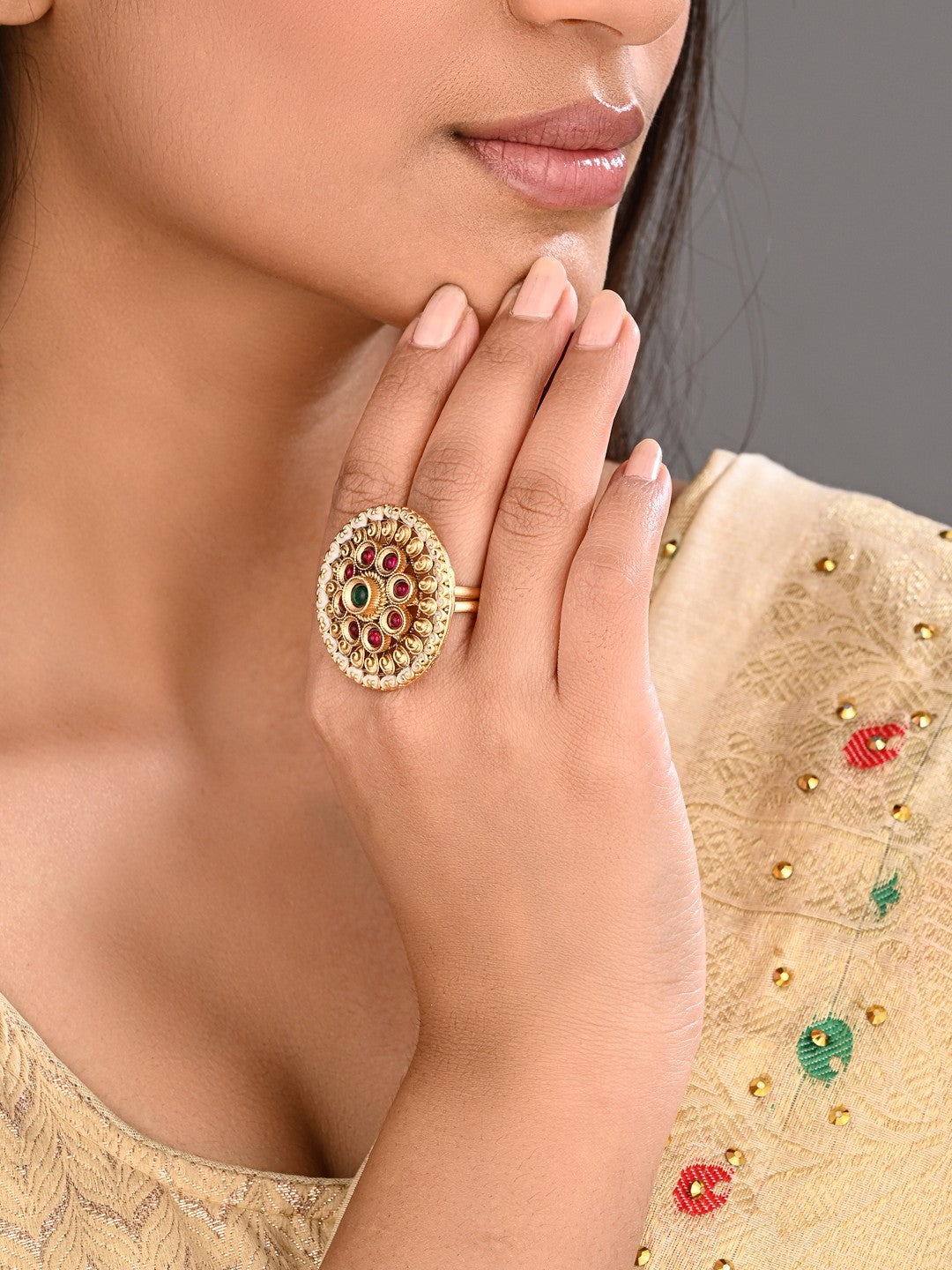 Ruby Emerald Mandala Ring