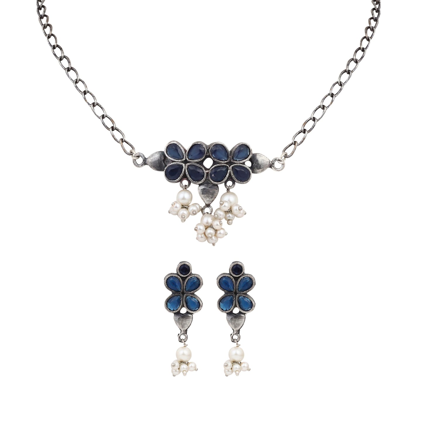 Silver oxidised finish delicate choker set