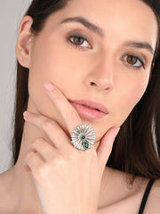 Green AD stone circular adjustable ring