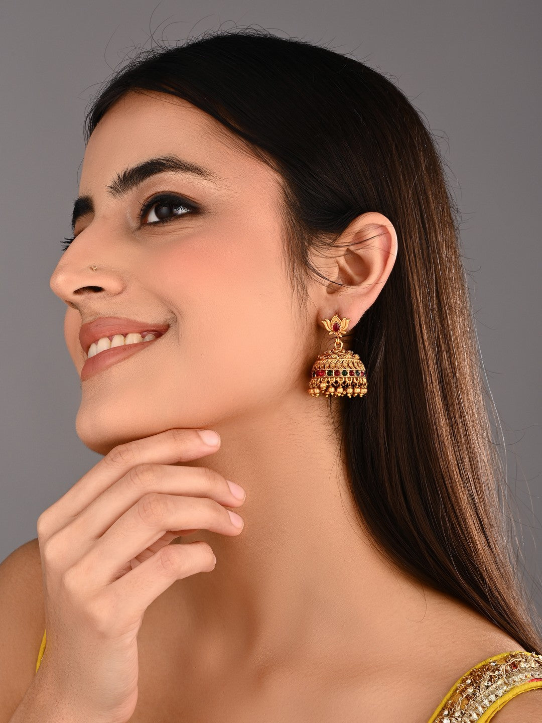 Ruby & Emerald Filigree Jhumka Earrings