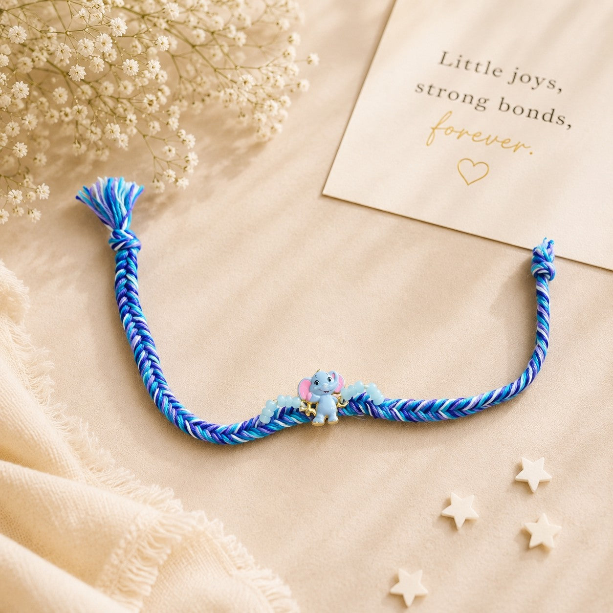 Blue Elephant Charm & Evil Eye Protection Rakhi