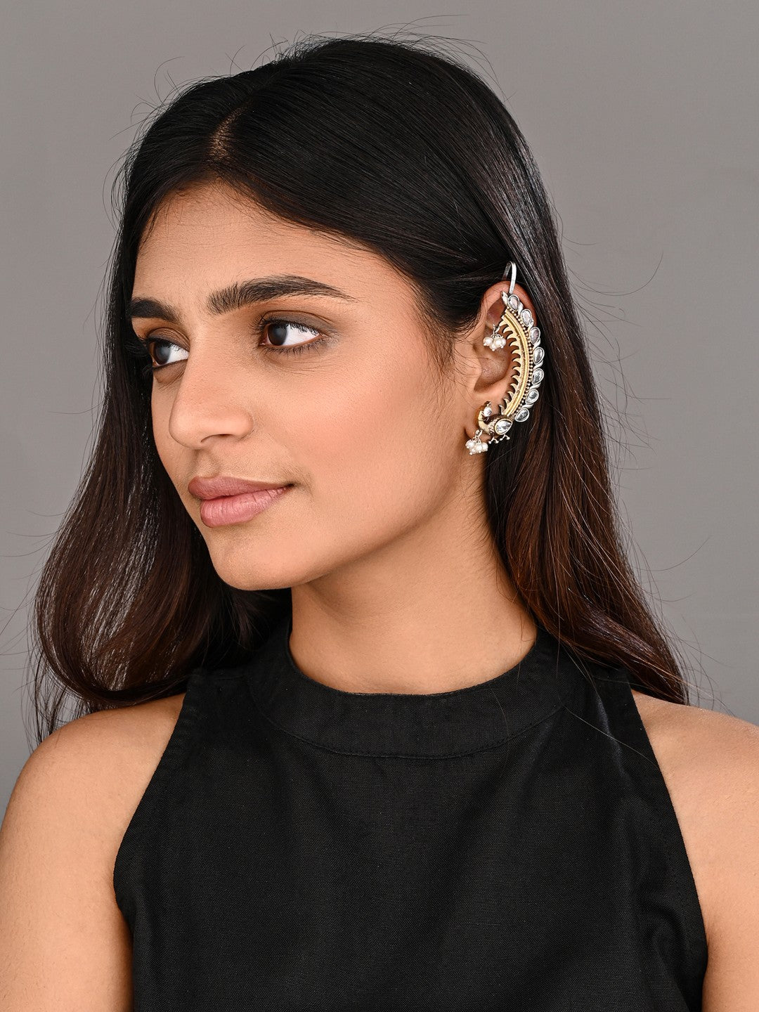 Peacock Crescent Earrings Gold