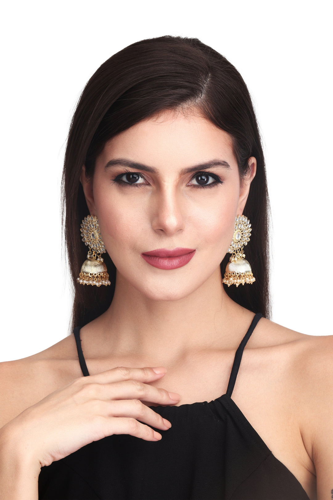 Gold plated Jhumka with kundan