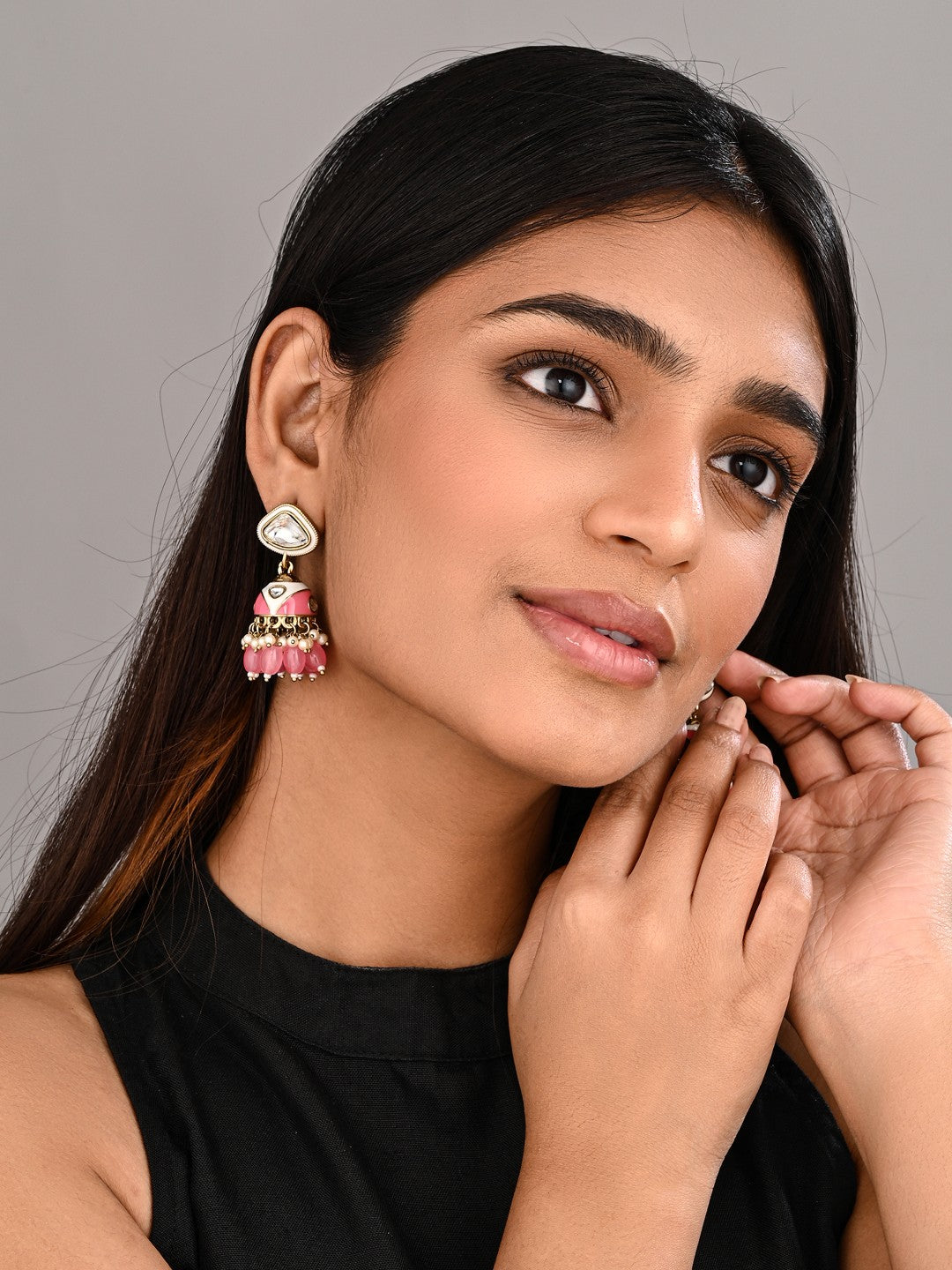 Enamelled Jhumka Earring - Pink