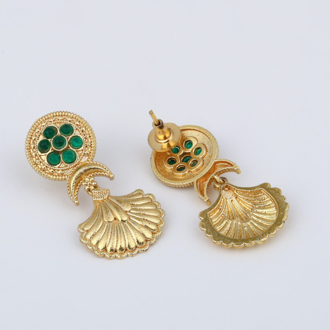 Gold-Plated Drop Earrings with Green AD Stone