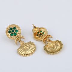 Gold-Plated Drop Earrings with Green AD Stone
