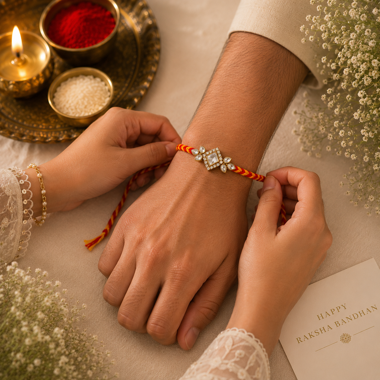 Peacock Enamel & Kundan Stone Rakhi Combo