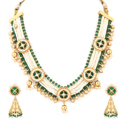 Gold plated, Brass Necklace & Earring Set - Green