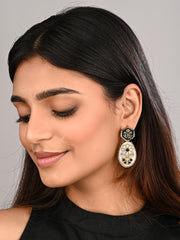 MOP Meenakari Floral Drop Earrings - Black