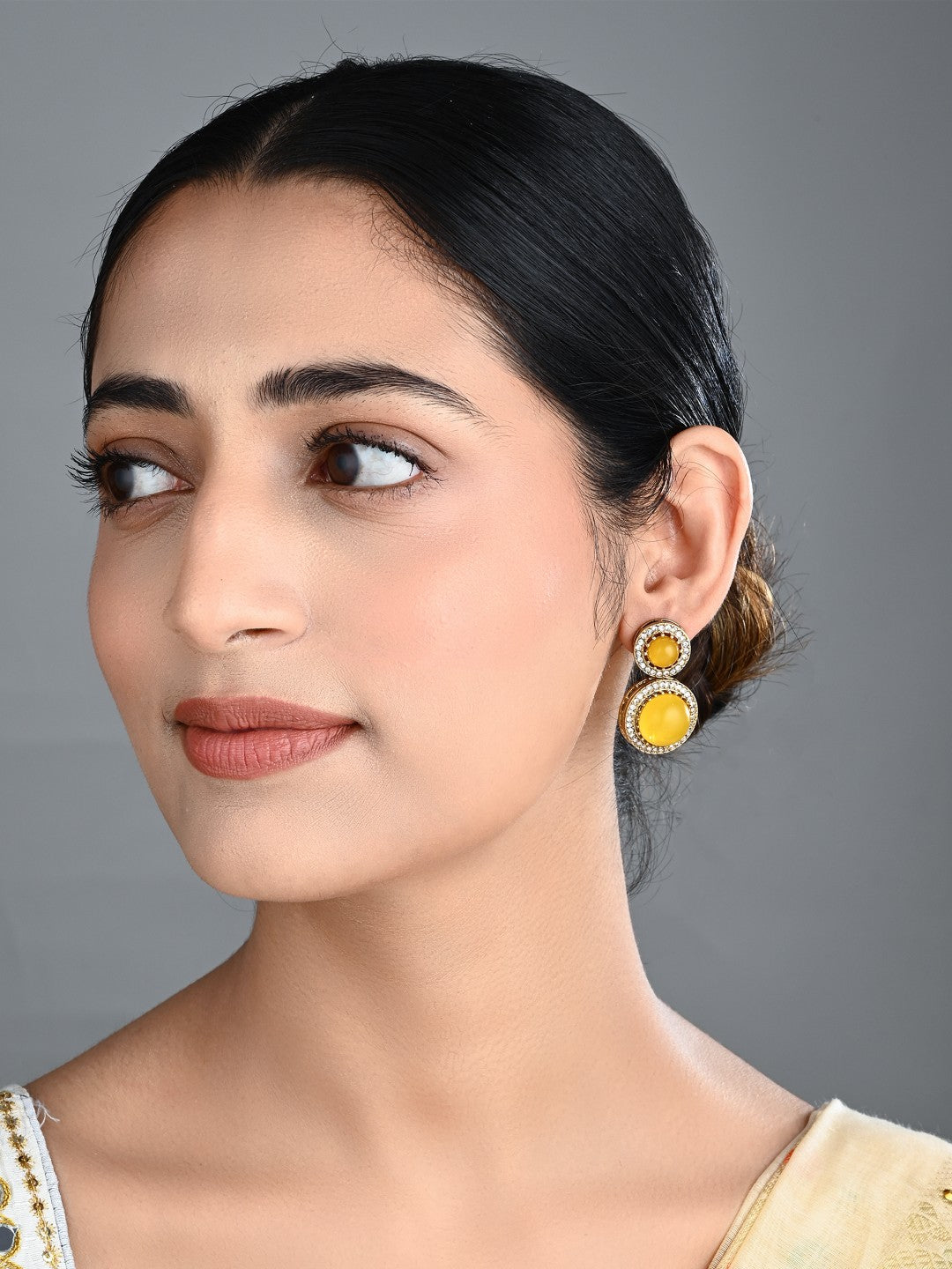 Crystal Halo Drop Earrings - Yellow