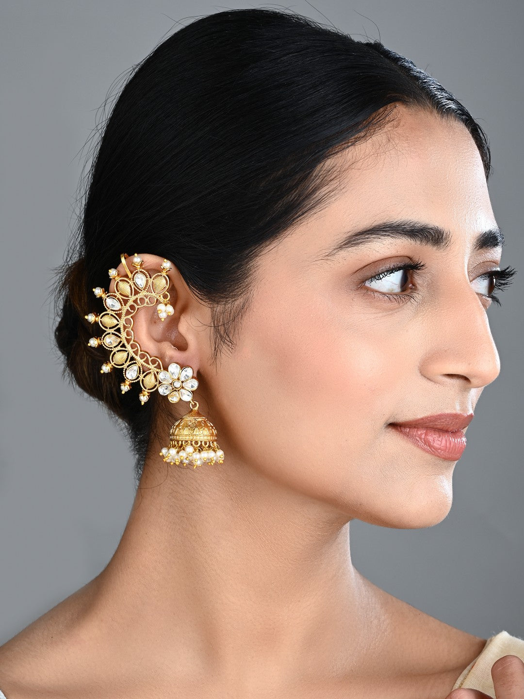 Gold-Tone Earcuffs with Jhumka
