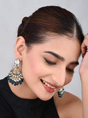 Gold plated two tone stone drop earring - Blue