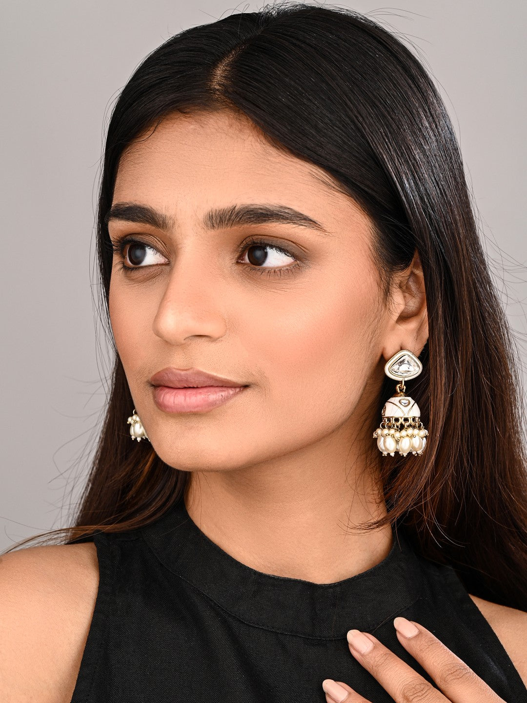 Enamelled Jhumka Earring - White